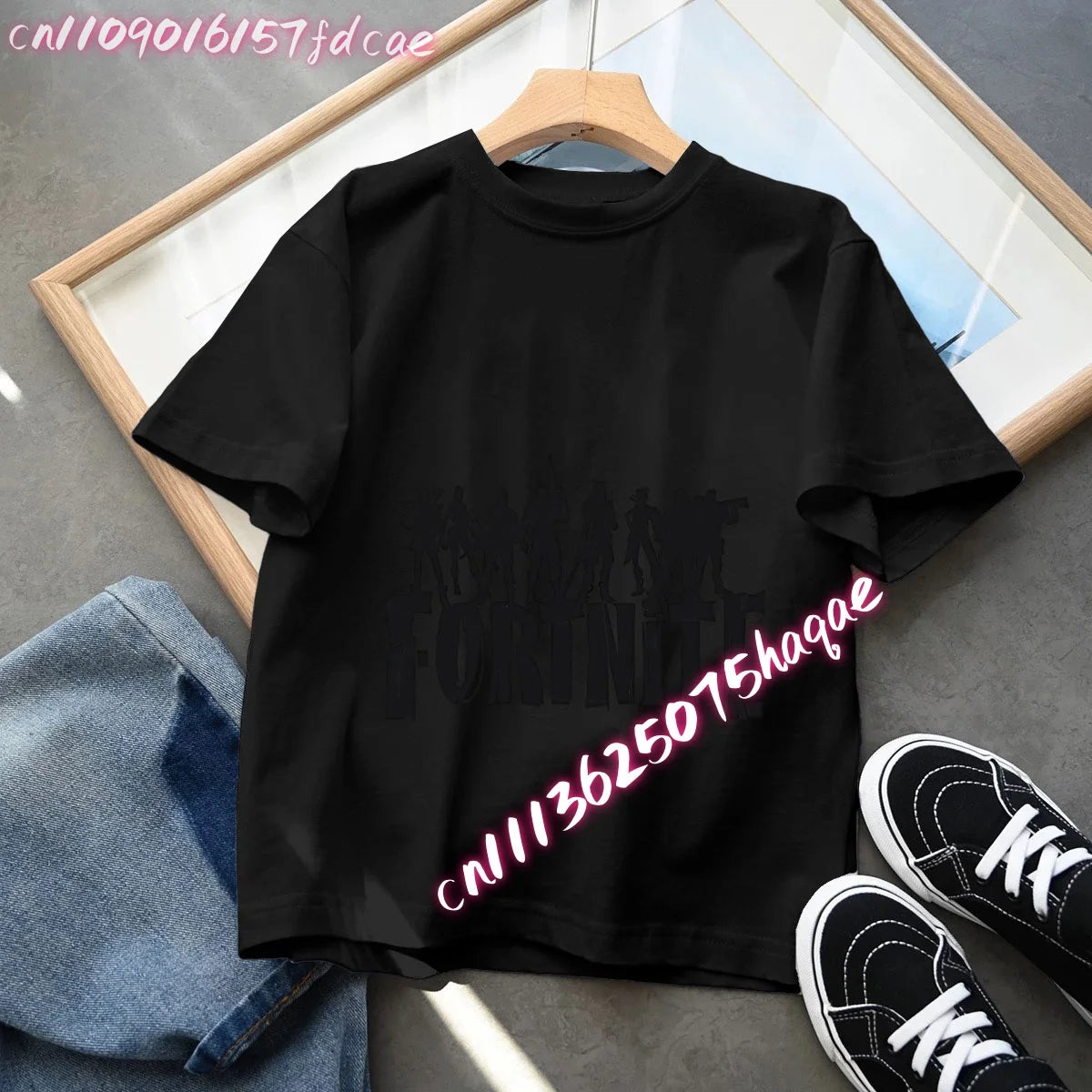 T-shirt preta em algodão para criança Fortnites Fortress Night, manga curta, estilo cartoon, para menino e menina, roupa de verão kawaii, top para oferta