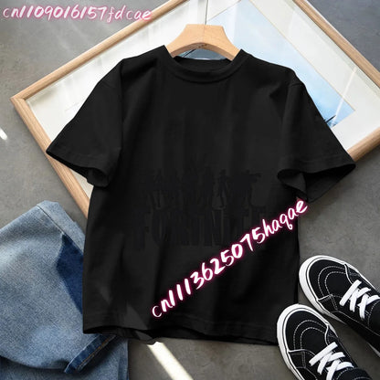 T-shirt preta em algodão para criança Fortnites Fortress Night, manga curta, estilo cartoon, para menino e menina, roupa de verão kawaii, top para oferta