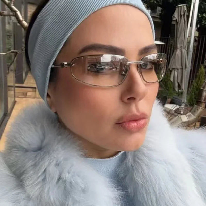 Oval Frameless Y2K Luxury Sunglasses Brand Design High-end Styling Punk Sunglasses Outdoor Retro Personality Sunglasses Women