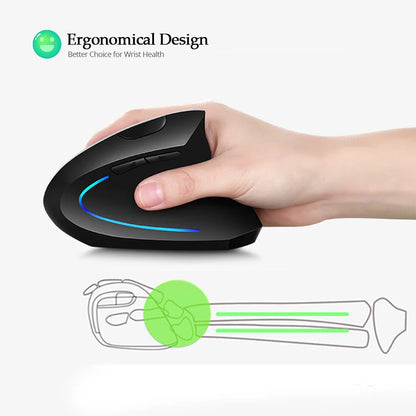 Nuovo mouse verticale wireless 2.4GHz con DPI regolabile, ottico ed ergonomico per il polso, con retroilluminazione gaming, per laptop, tablet, Mac e iPad