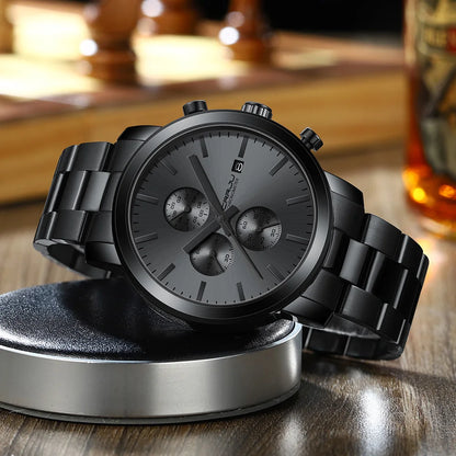 CRRJU Men’s Watch – Stainless steel chronograph, water-resistant, with date display, analogue quartz movement, elegant and professional style
