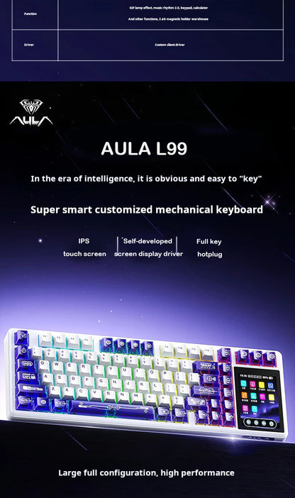 AULA L99 intelligente mechanische Tastatur mit Display, Bluetooth, kabellos, Tri-Mode, Nacht-Gaming-Laptop-Tastatur, 8000mAh, Raindrop Switch