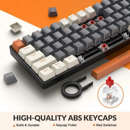 Teclado Mecânico Sem Fios RK68 60%, Bluetooth 5.0/2.4GHz com Recetor 2 em 1 de Modo Duplo, Teclado Gaming Hot-Swappable de 68 Teclas