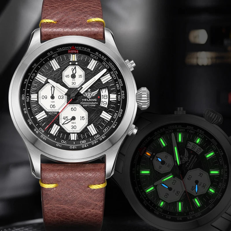YELANG V1029S Men's Quartz Watch 42mm Japan OS10 Movement T100 Luminous 100M Waterproof Sports Military Style Watches Sapphire