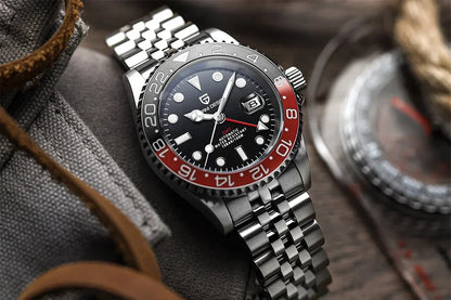 Relógio PAGANI DESIGN 40MM GMT para Homem, Luxo, Safira AR, Mecânico, Luneta em Cerâmica, Automático, 100M à Prova de Água, Relógio para Oferta