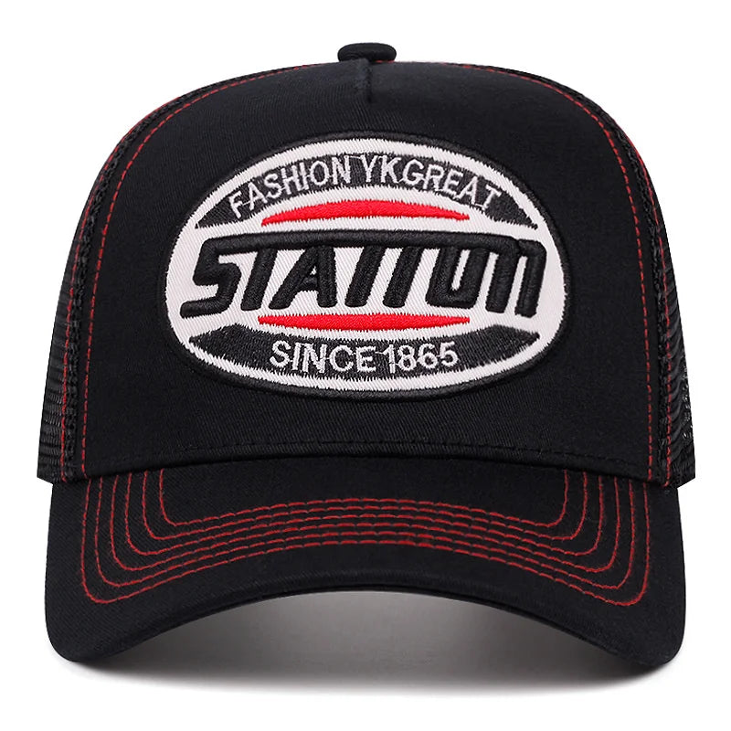 New Style Unisex Baseball Cap Classic STATION Letter Pattern Mesh Cap Men and Women Breathable Streetwear Summer Trucker Hat