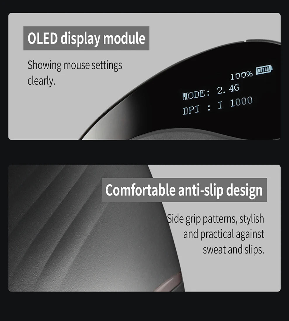 Wiederaufladbare kabellose vertikale Maus mit Display – ergonomische Maus mit 6 programmierbaren Tasten für Gaming und Desktop