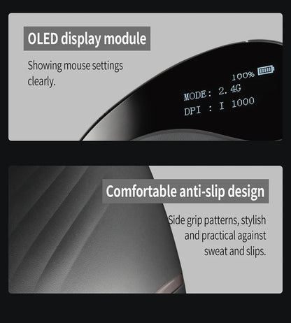Wiederaufladbare kabellose vertikale Maus mit Display – ergonomische Maus mit 6 programmierbaren Tasten für Gaming und Desktop