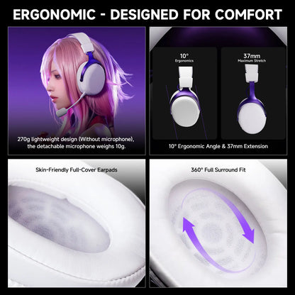 Cuffie gaming AKKO Verge S9 con microfono – Driver da 53mm, Bluetooth wireless quad-mode 5.3, audio surround 7.1, cuffie gaming professionali per FPS