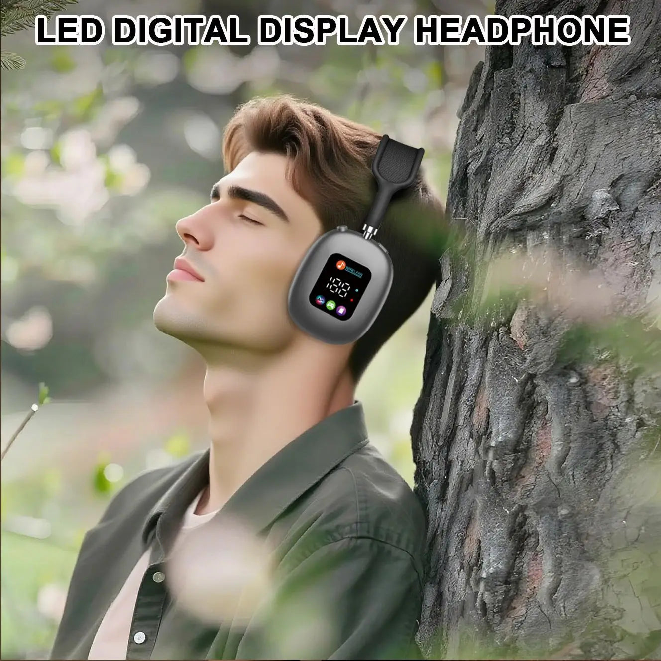 MAX600 Wireless Bluetooth 5.3 Head-Mounted Headset with Digital Display, Card Reader, Bone Conduction Neckband Headphones with Noise Cancelling