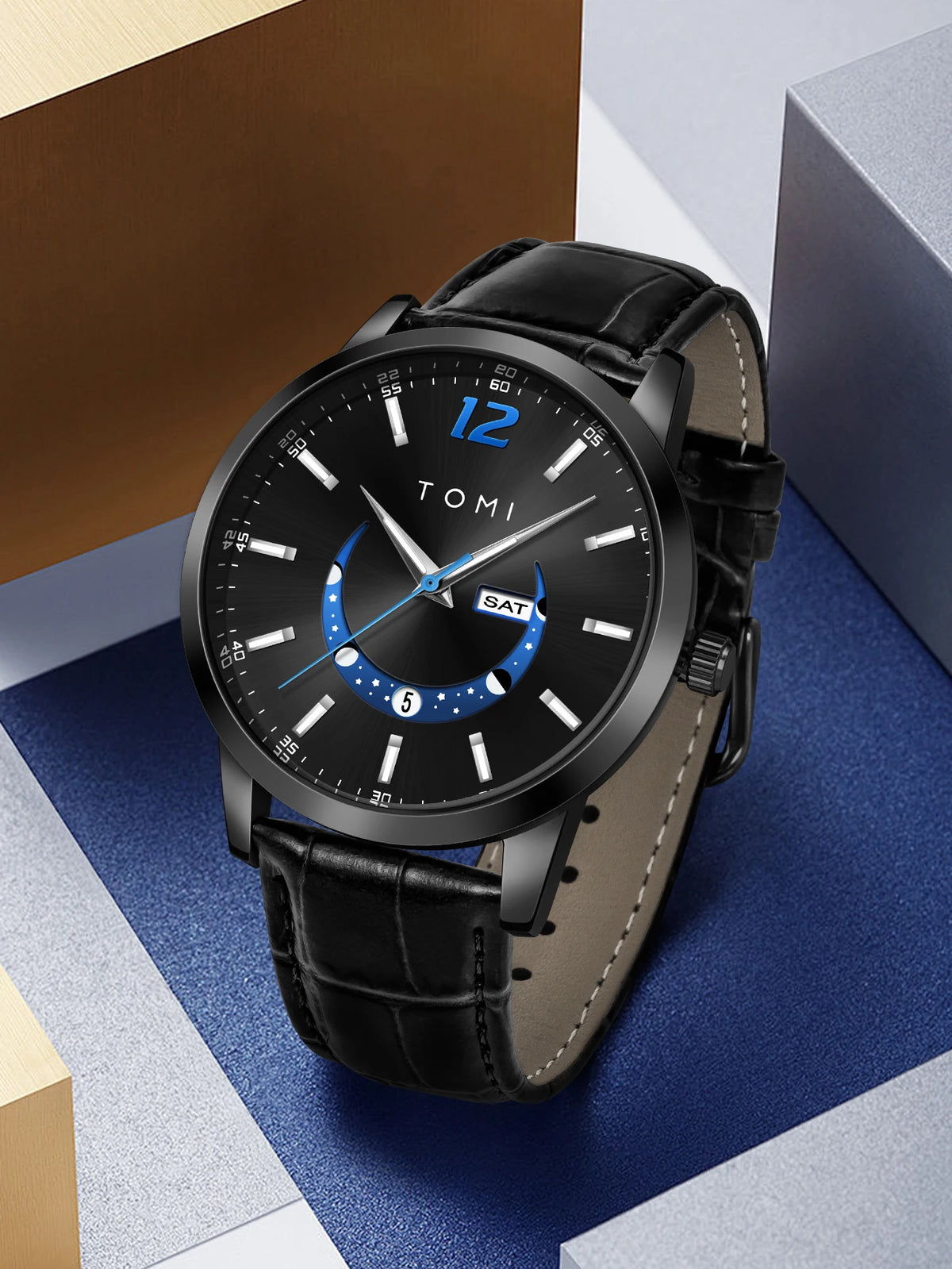 Reloj de cuarzo TOMI, de estilo elegante y profesional, con correa de piel, caja de aleación y esfera con agujas: diseño de alta gama, ideal como regalo para hombre.
