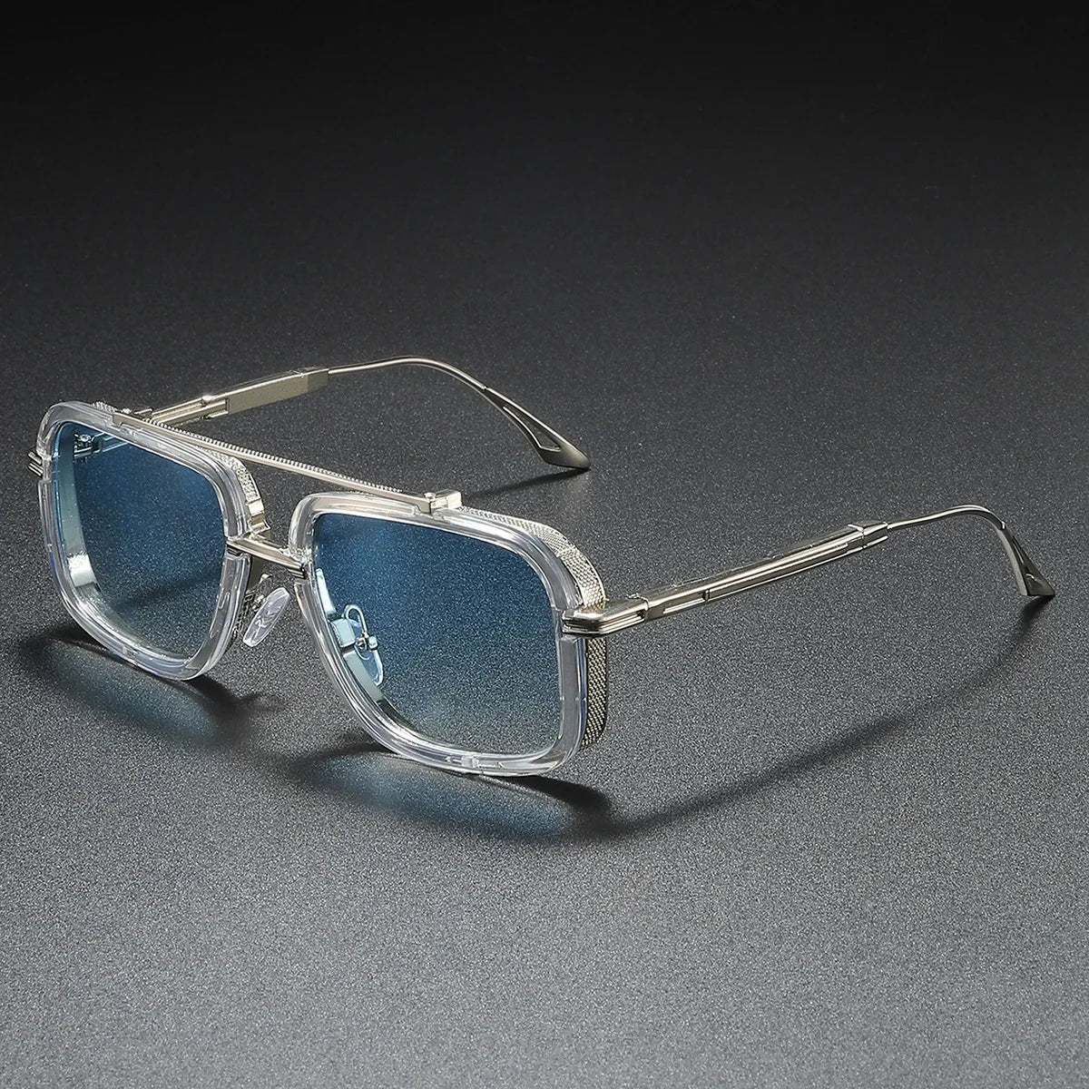 Large Square Sunglasses Men Steampunk Style Metal Pilot Sun Glasses Luxury Designer Brand Eyewear Fashion Shades Double Beam