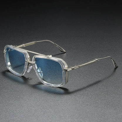 Large Square Sunglasses Men Steampunk Style Metal Pilot Sun Glasses Luxury Designer Brand Eyewear Fashion Shades Double Beam