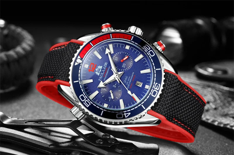 PAULAREIS P Reloj mecánico automático de lujo para hombre, cuerda automática, correa de caucho, resistente al agua, luminoso, con fecha, reloj de moda para hombre