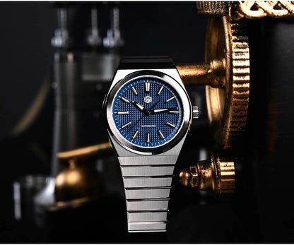San Martin 39mm Luxury Men Sports Watch Waffle Dial Integrated Bracelet Miyota 90S5 Automatic Mechanical Clear Caseback SN0152