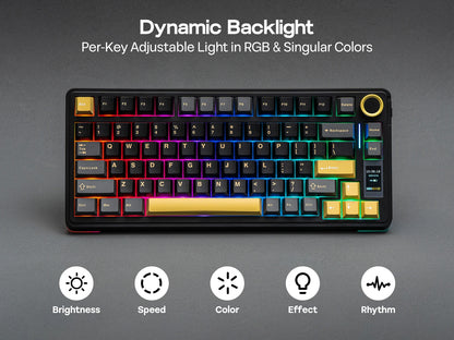 Teclado Mecânico Sem Fios EPOMAKER X AULA EA75 MAX 75% Layout ANSI US Hot-Swap Gasket com Fios/BT/2.4GHz com Ecrã e Botão Rotativo