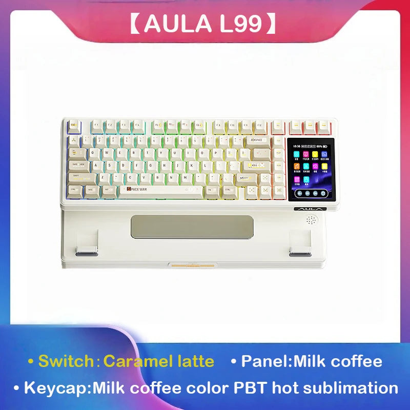 AULA L99 intelligente mechanische Tastatur mit Display, Bluetooth, kabellos, Tri-Mode, Nacht-Gaming-Laptop-Tastatur, 8000mAh, Raindrop Switch