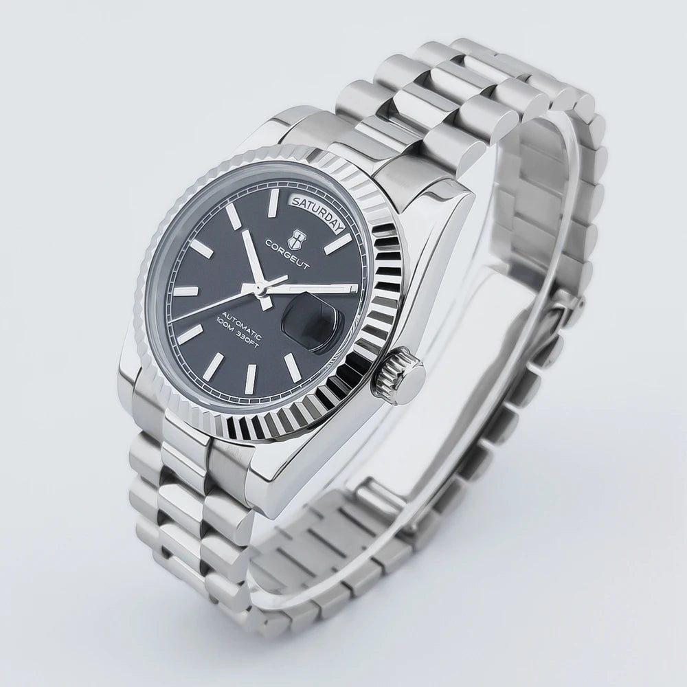Luxuriöse Corgeut 36MM Herrenuhr ST1644 Automatische mechanische Armbanduhr mit Saphirglas Relogio Masculino 10BAR Day Swim Dress Watch