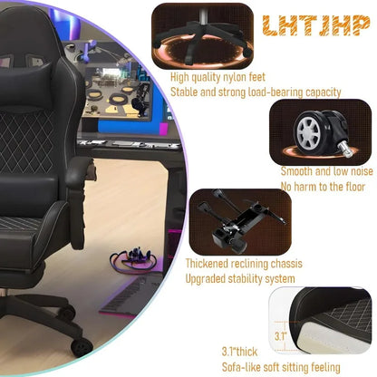 Cadeira Gaming Hestora em Couro PU Grande e Alta, Ergonómica, de Encosto Alto, para Computador, com Apoio para os Pés, Massagem e Suporte Lombar para Adultos