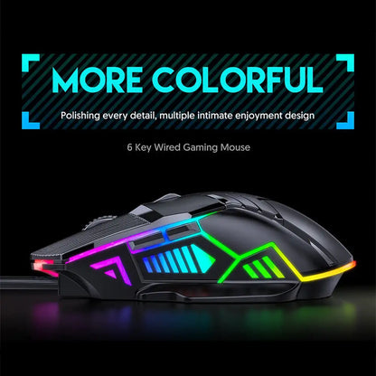 3200DPI ergonomikus vezetékes gamer egér, USB számítógépes gamer egér RGB háttérvilágítással, 6 gombos LED-es csendes egér PC-hez és laptophoz