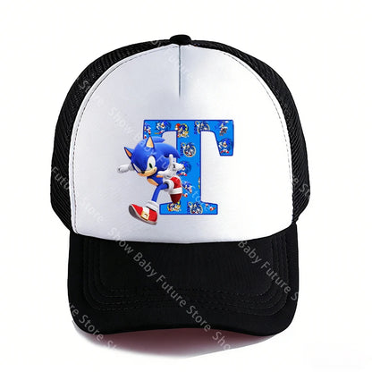 Summer Black Baseball Caps for Adult Cartoon Letters Sonics Boys Girls Outdoor Sports Breathable Mesh Hat Cute Anime Sunbonnet