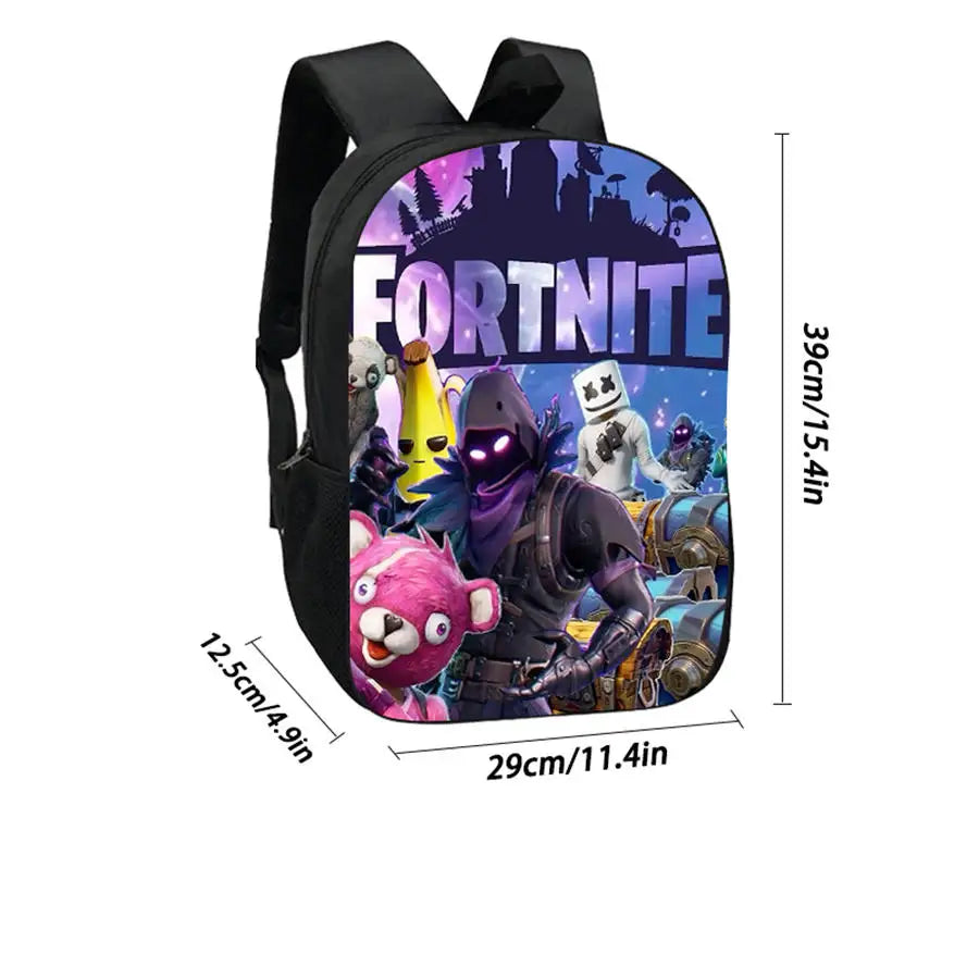 Fortnite Cartoon 15-Zoll leichter Rucksack mit verstellbaren Schultergurten – tägliche Schultasche für Kinder, Jungen und Mädchen, Alter 5-9