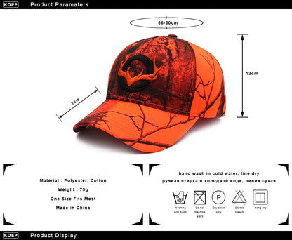 KOEP New Camo Baseball Cap Fishing Caps Men Outdoor Hunting Camouflage Jungle Hat 3D Deer Head Hiking Casquette Hats