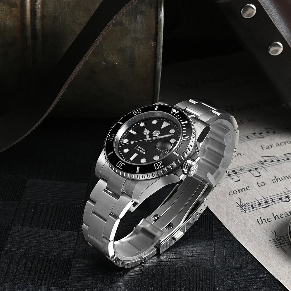 San Martin Watch New Upgraded Sub Men's PT5000 ST2130 Automatic Diving Watches with Ceramic Bezel 200m Waterproof Sapphire SN0017G