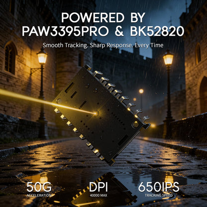 Rato Gaming Sem Fios Ultra-Leve MAMBASNAKE M2, Sensor PAW3395PRO 40000 DPI, Fibra de Carbono 41g, Tri-Mode