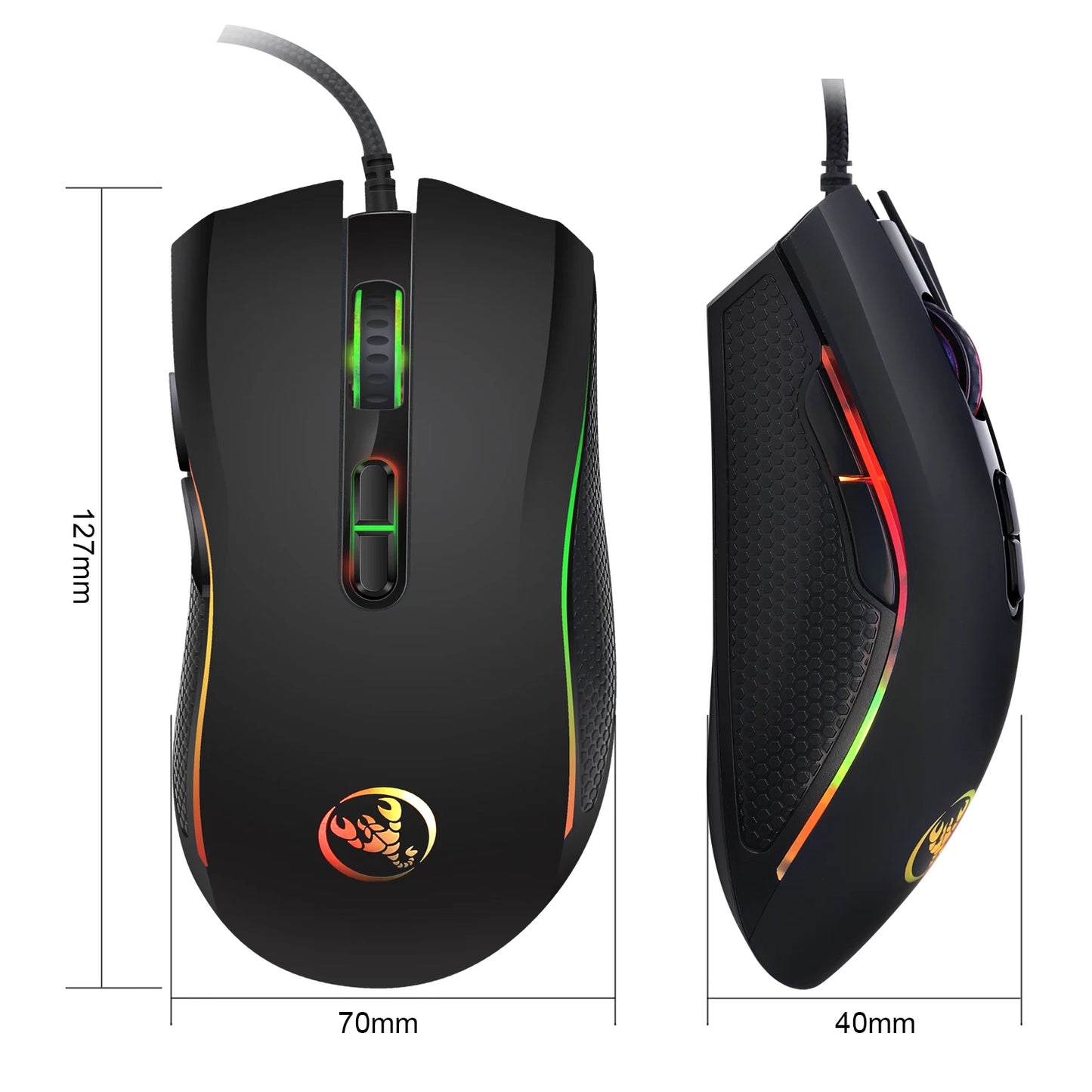 Escolha popular HXSJ A869 rato gaming com fio ótico ergonómico RGB em ABS, ajuste de resolução em 4 níveis para portátil e PC