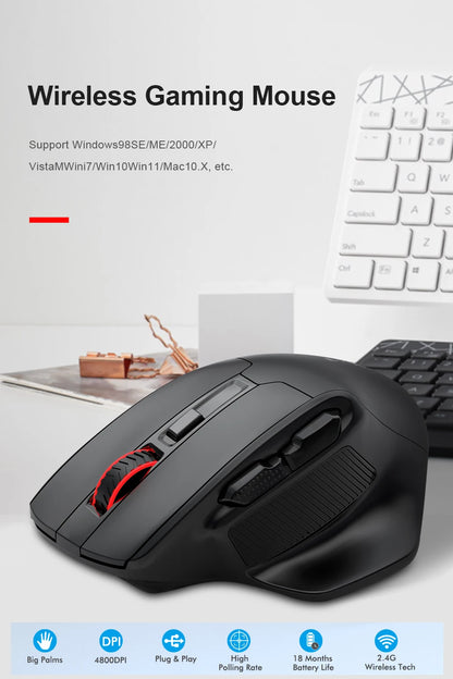 Rato Gaming Sem Fios E-YOOSO X-31 USB 2.4G de Grande Dimensão para Mãos Grandes, PAW3212, 4800 DPI, 5 Botões, para Gamer, Computador Portátil e PC