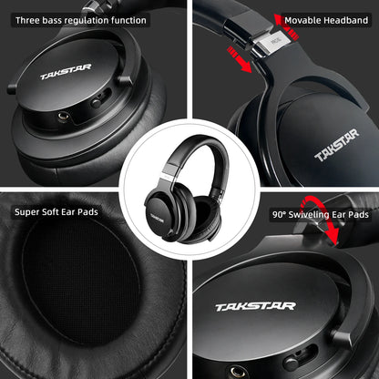 Takstar PRO82 Cuffie Monitor Professionali – Headset da Studio Cablato HiFi Stereo per Registrazione, Gaming e Suono di Precisione con Bassi Regolabili
