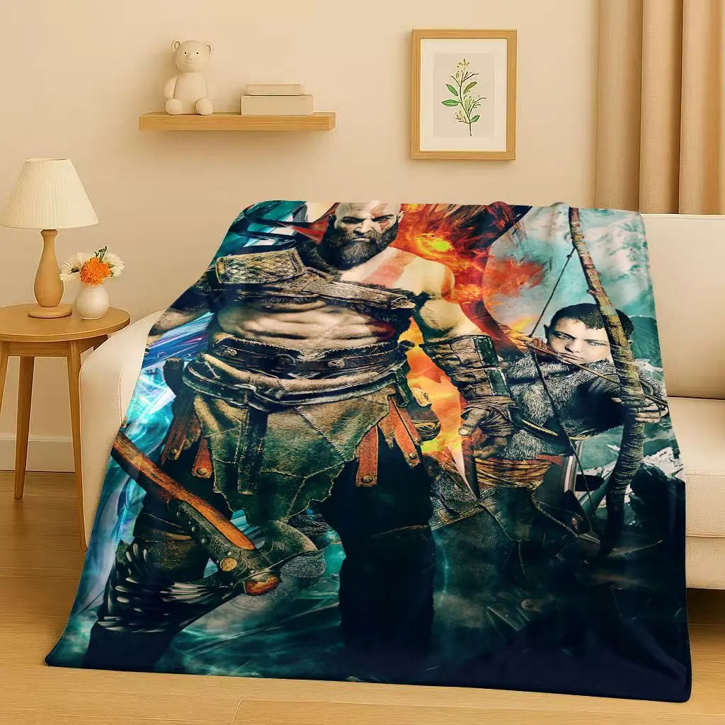 Kratos God of War Game Cartoon Gamer Flannel Blanket,Ultra Soft Warm Plush Throw for Home Bedroom Bed Sofa Cover Picnic Kids