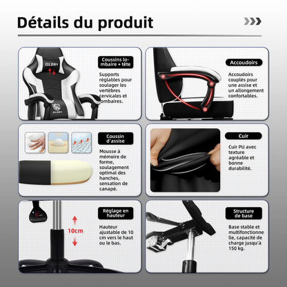 Daccormax Ergonomic Gaming Chair with Footrest, 170° Reclining High Back PC Gaming Chair, Lumbar Support, Adjustable Armrests & Breathable Leather
