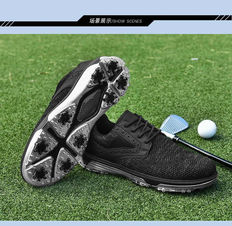 LiXingMing Golf Shoes Men Gray Large Size Up to 48# Breathable Cleats Golf Sport Shoes Teenager Training Golf Coach Sneakers