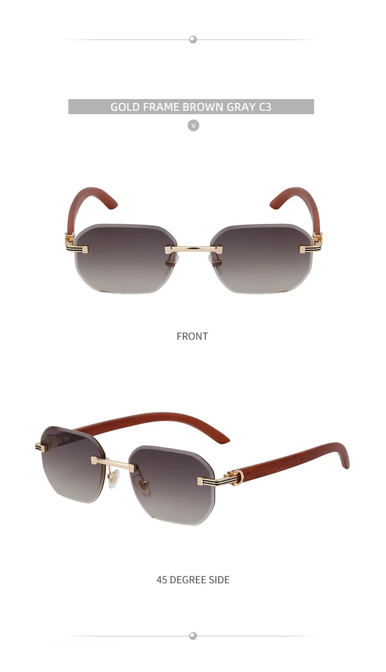 Vintage Square Rimless Sunglasses Men 2026 Luxury Brand Trendy Frameless Punk UV400 Eyewear Anti Blue Light Prescription Glasses