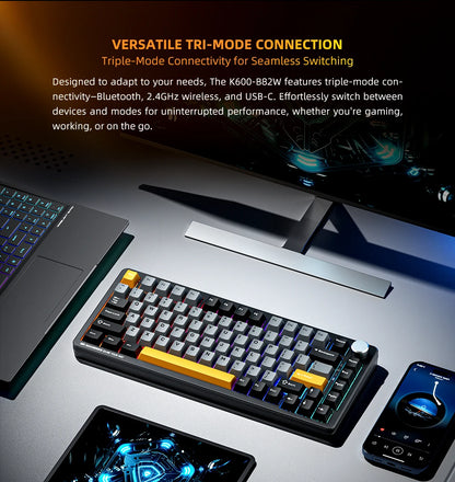 Machenike K600-B82W mechanische Gaming-Tastatur, Tri-Mode, Gasket-Mount, 75% ANSI-Layout, RGB-Hintergrundbeleuchtung, kabellos
