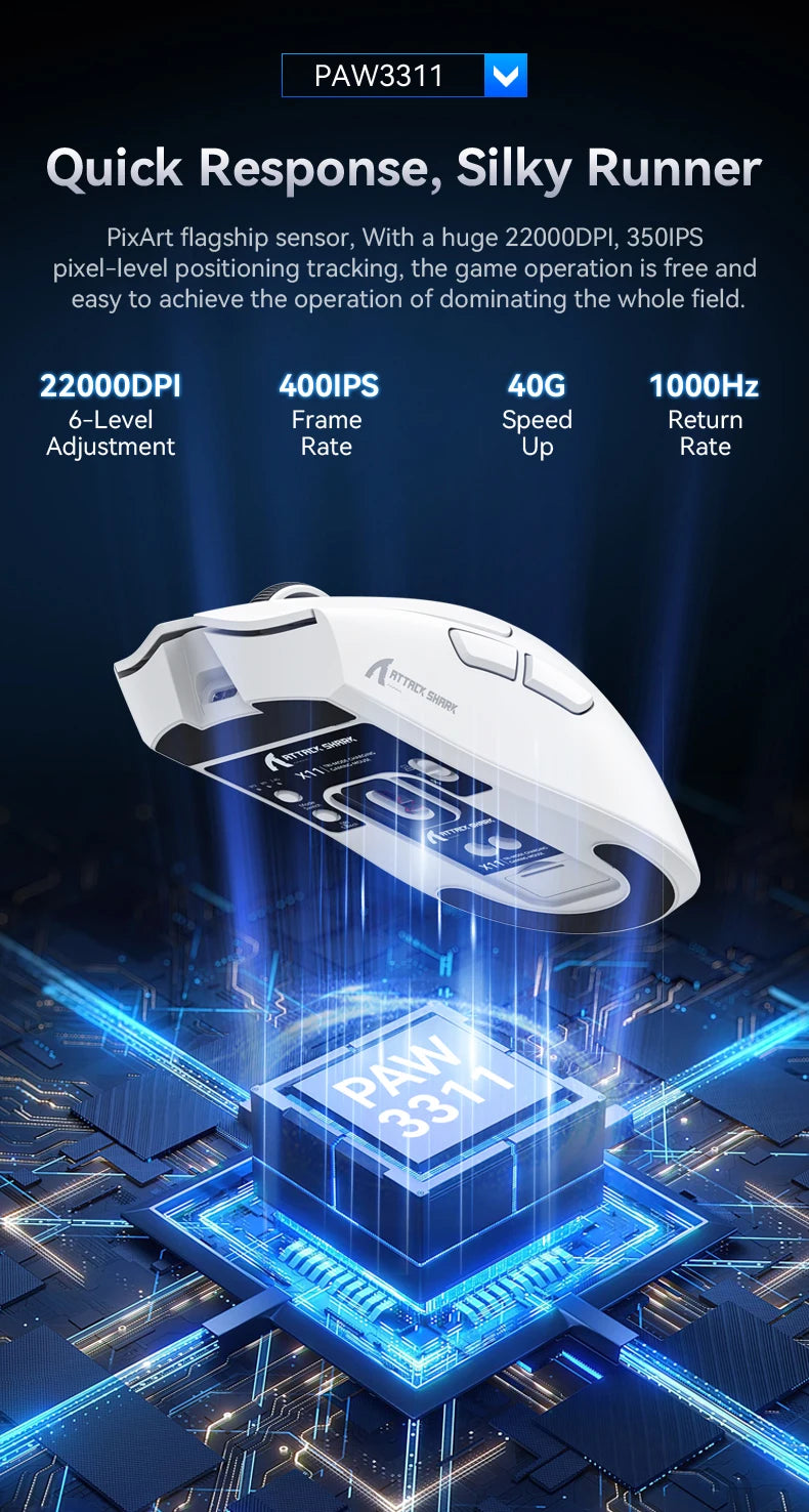 Attack Shark X11&R1 Tri-Mode-Bluetooth-Wireless-Maus mit Ladestation, RGB, ergonomische leichte Maus, PC-Gaming-Zubehör