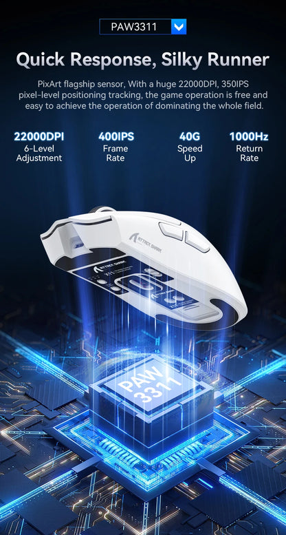 Attack Shark X11&R1 Tri-Mode-Bluetooth-Wireless-Maus mit Ladestation, RGB, ergonomische leichte Maus, PC-Gaming-Zubehör