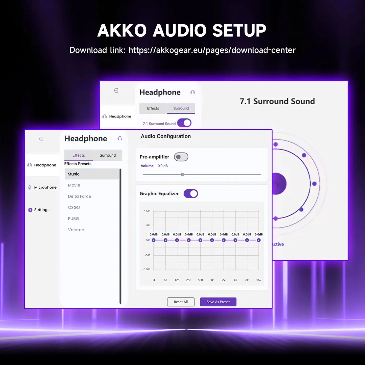 Cuffie gaming AKKO Verge S9 con microfono – Driver da 53mm, Bluetooth wireless quad-mode 5.3, audio surround 7.1, cuffie gaming professionali per FPS