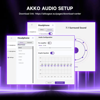 Cuffie gaming AKKO Verge S9 con microfono – Driver da 53mm, Bluetooth wireless quad-mode 5.3, audio surround 7.1, cuffie gaming professionali per FPS