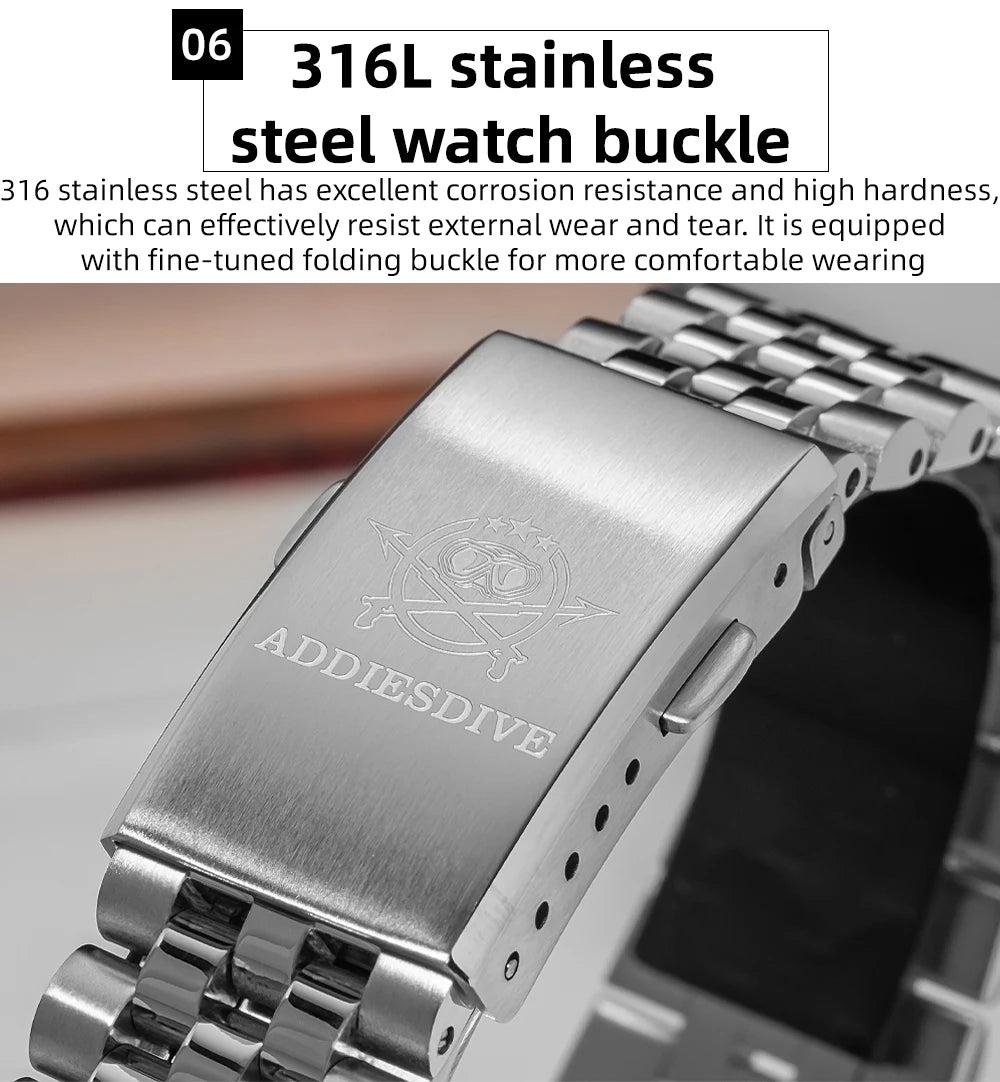 ADDIESDIVE Neue Herrenuhr AD2073, Saphirglas, 36mm, VH31 Sunburst Quarzuhr, 10Bar wasserdichte Taucheruhr, leuchtende Armbanduhr