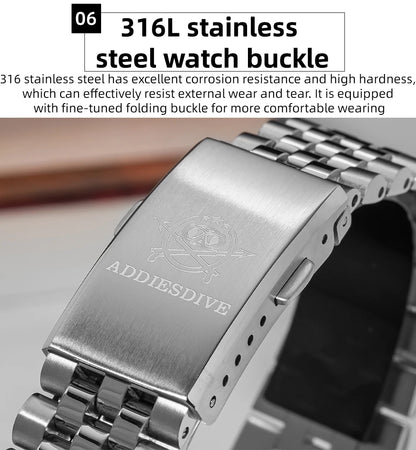 ADDIESDIVE Neue Herrenuhr AD2073, Saphirglas, 36mm, VH31 Sunburst Quarzuhr, 10Bar wasserdichte Taucheruhr, leuchtende Armbanduhr