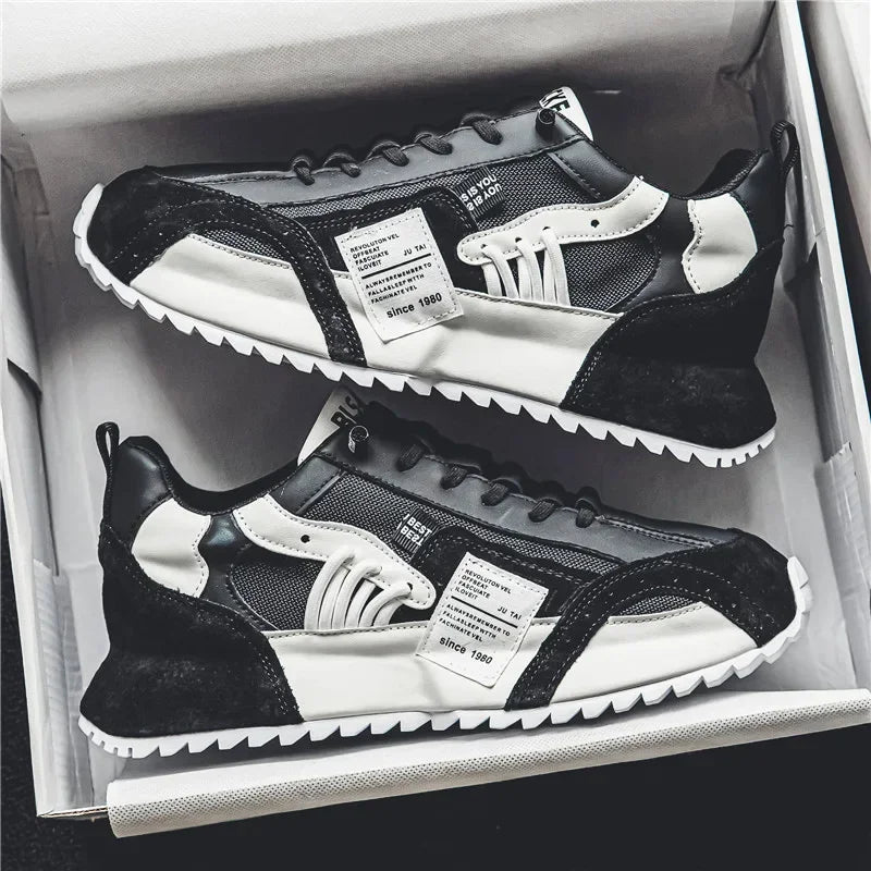 Men's Casual Sports Four Seasons Moccasins Trendy Designer Personality Lace-Up Leather Sneakers Comfortable Breathable