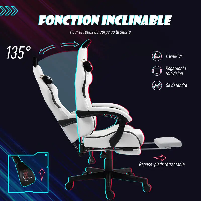 Cute Cat Shaped Gaming Chair with Removable Cat Ears and Paws,Retractable Footrest, Lumbar Head Support, 360° Swivel Gamer Chair