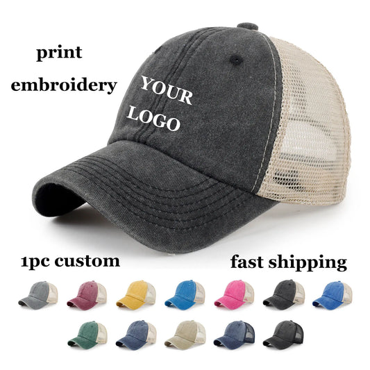 Custom Logo Blank Baseball Cap For Men Summer Breathable Mesh Hat Women Vintage Washed Distressed Trucker Sun Hats