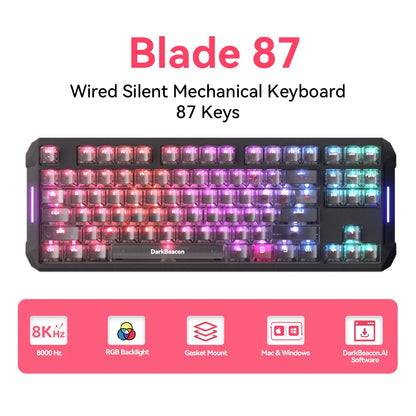 DarKBeacon RGB 87 tasti, tastiera compatta TKL USB cablata, hot-swappable, meccanica silenziosa per Windows, laptop, PC, gaming e lavoro