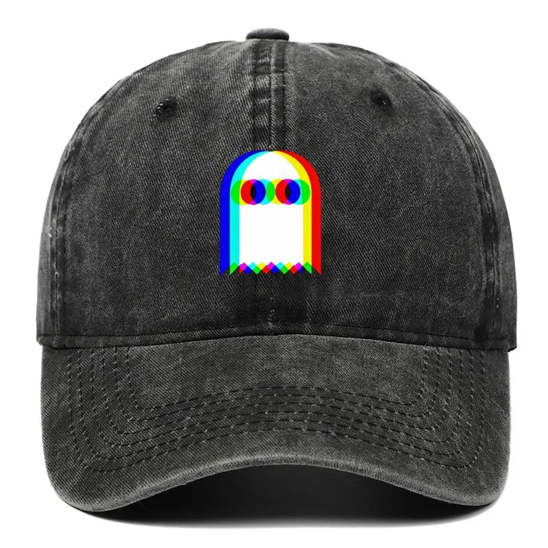 Colorful ghost print baseball cap suitable for daily dressing up and Halloween parties, adjustable outdoor sun protection hat