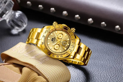 Automatic Watches for Men Mechanical Self Weind Gold Stainless Steel Glacier Ice Blue Chestnut Brown Bezel Reloj Hombre Baratos