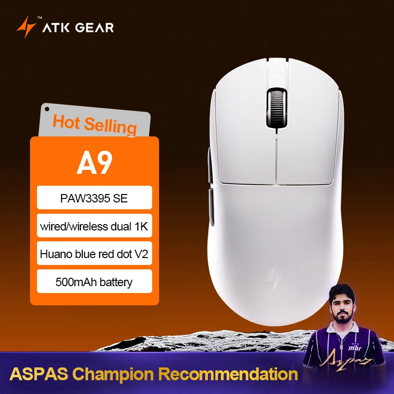 ATK Dragonfly A9 Ultra langaton pelihiiri PAW3950 ultrakevyt kolmitilainen ergonominen e-urheilun FPS-hiiri pelaajille A9 SE Plus